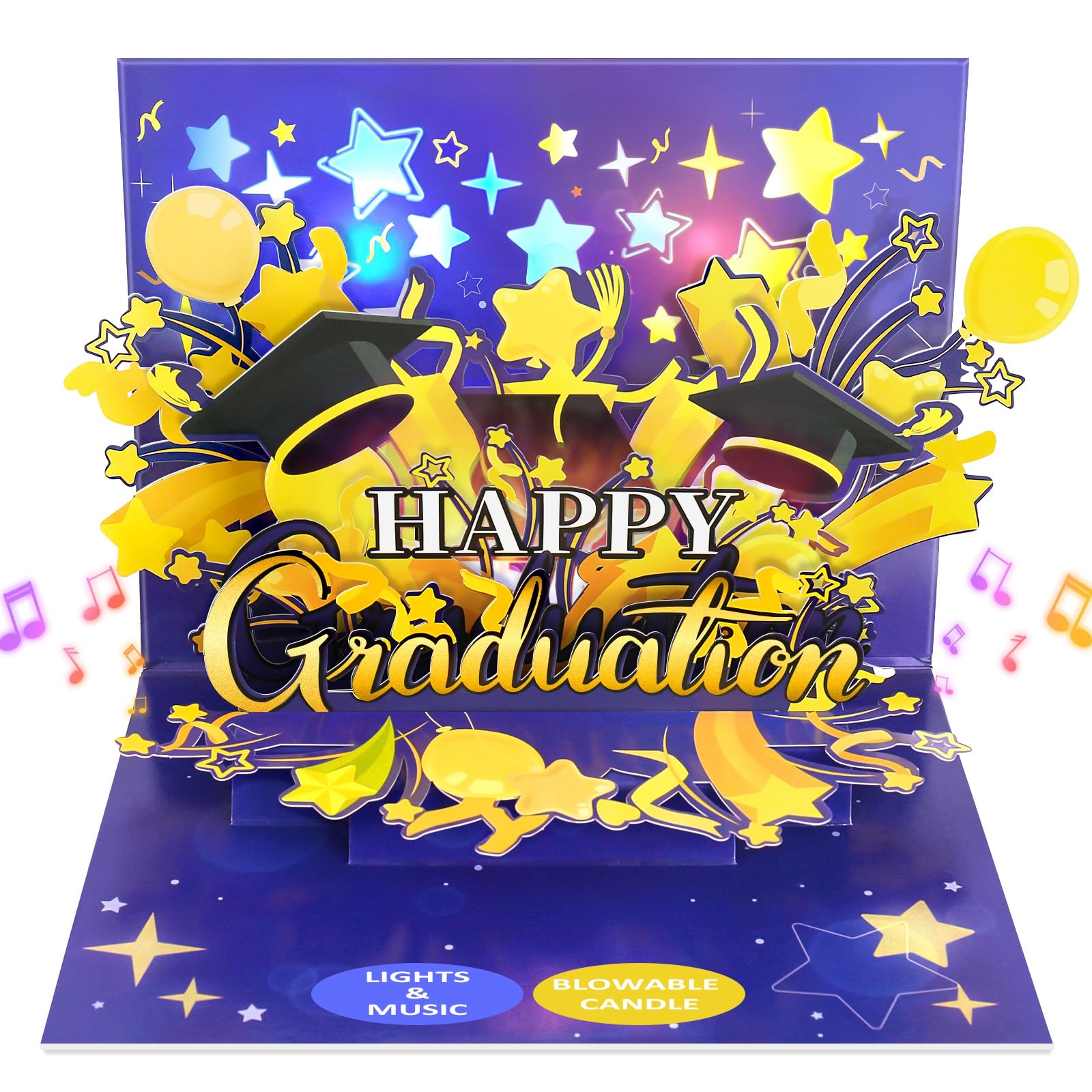 Graduation Card, Pop-Up MUSIC & LIGHTS Congrats Grad 2025 Greeting